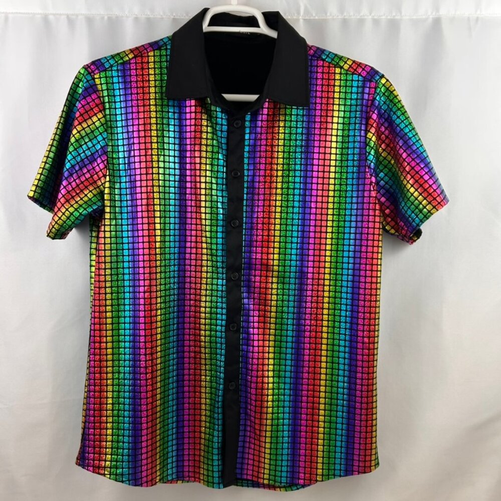 Jogal Rainbow Colorful Disco Club Shirt Medium button down